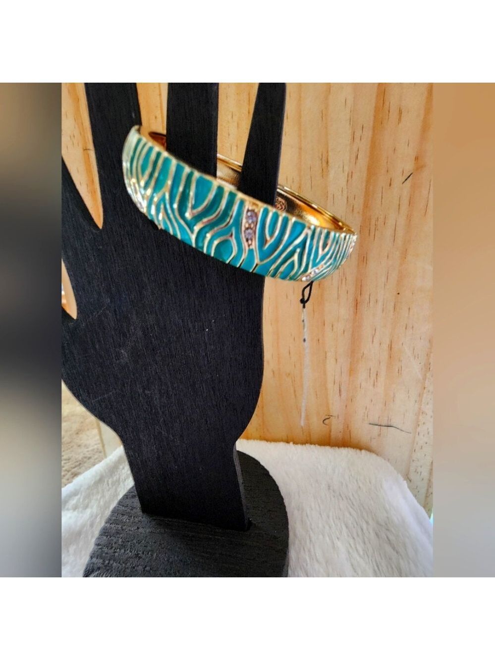 STUNNING Sequin™ Turquoise Enamel & Crystal Hinged Bangle Bracelet NWT